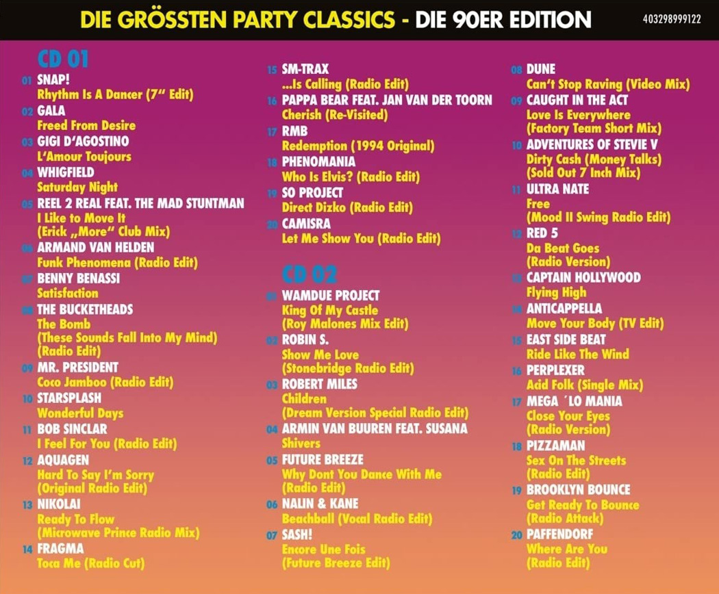 Die größten Party Classics - Die 90er Edition