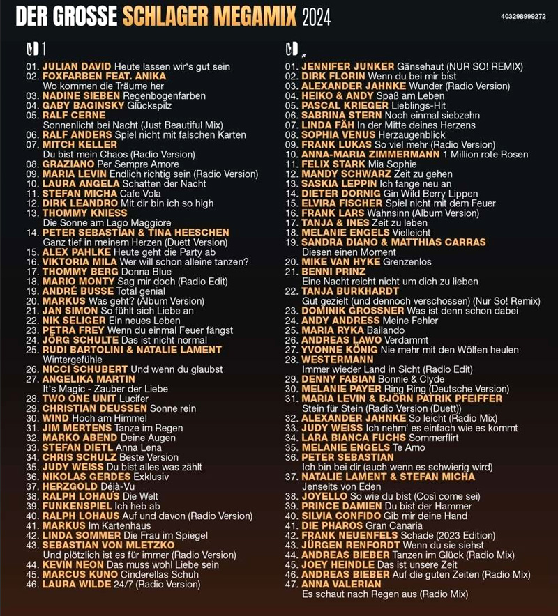 Der große Schlager Megamix 2024 - Tracklist